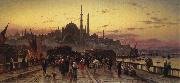 Dusk on the Galata Bridge and the Yeni Valide Djami, Constantinople Hermann David Solomon Corrodi